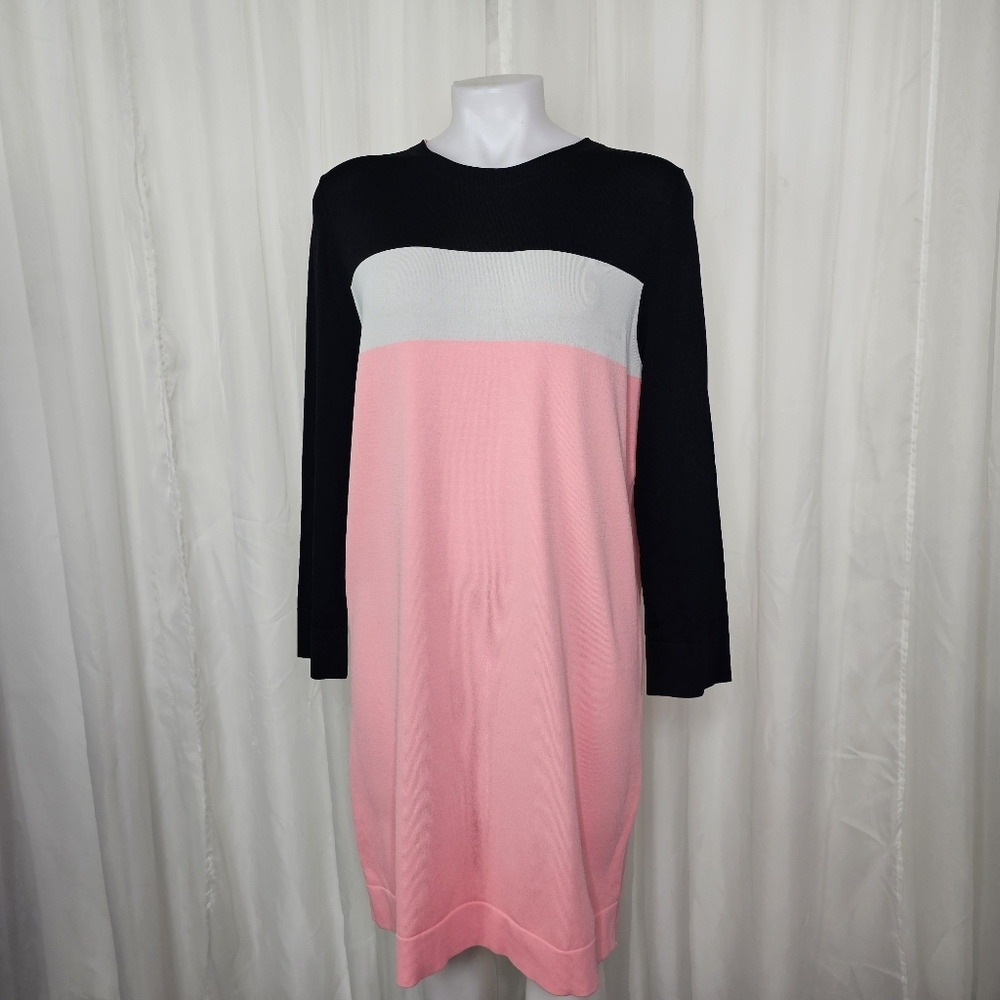 Diane von Furstenberg DVF Aina DressCoral Pink White Black Colorblock Knit Lg